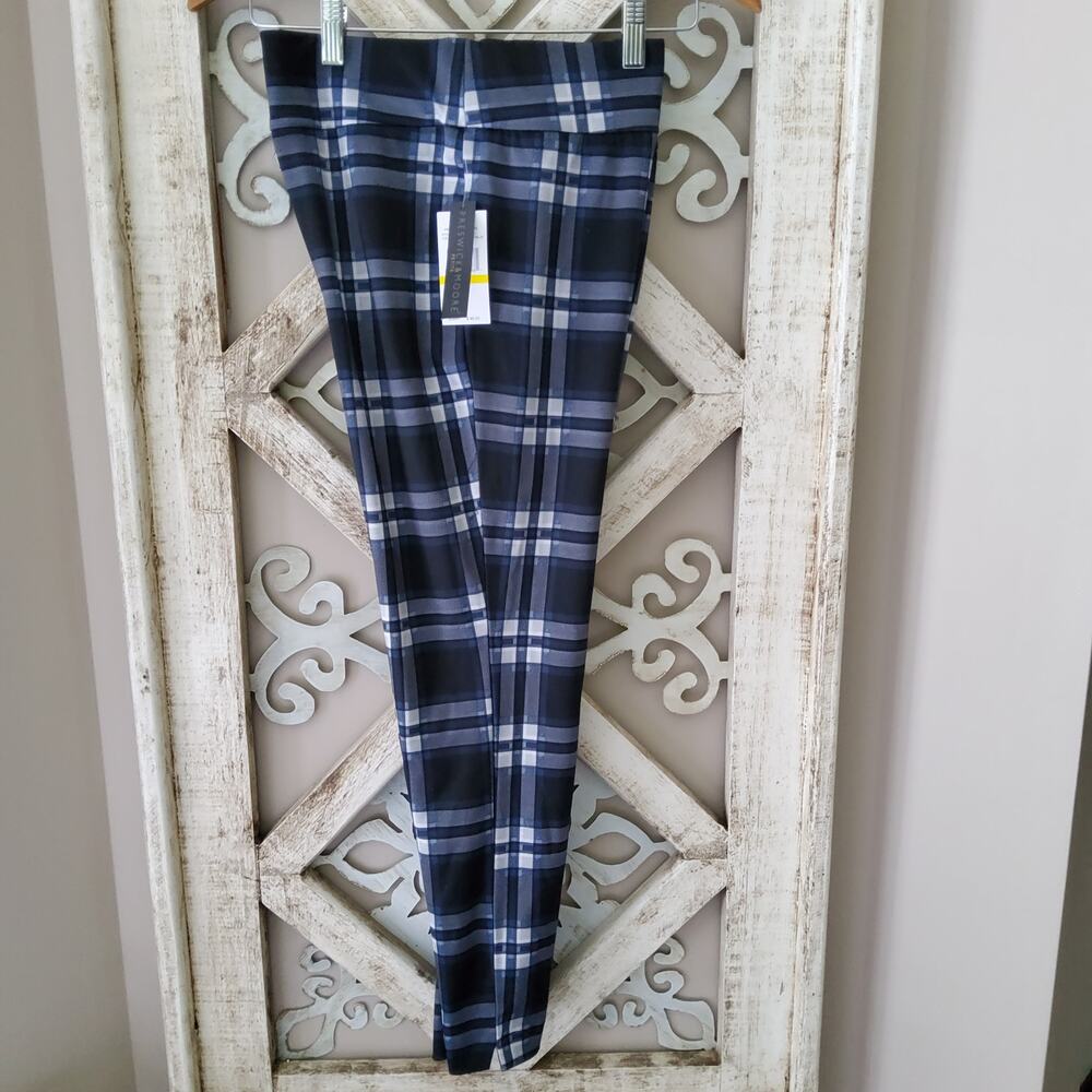 Preswick & Moore Womens Pullon Elastic Waist Stretch Plaid Pants Blue & Black PM